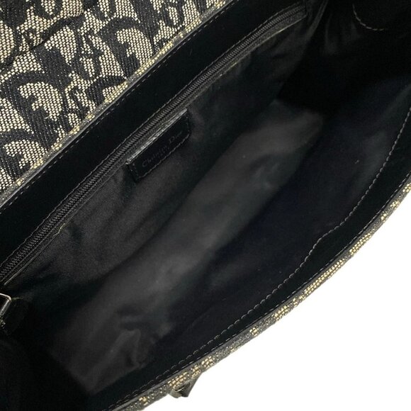 Auth DIOR/ChristianDior Saddle Bag Black Cream Jacquard Leather Handbag - Picture 10 of 16